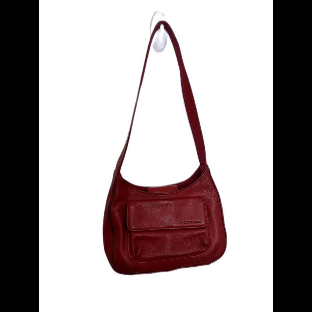 Fossil Red Leather Shoulder Bag Y2K